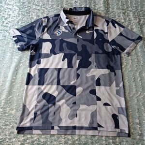 NIKE Dri-Fit Golf Polo Shirt Mens XL Blue White Camo Standard Fit Seattle Kraken